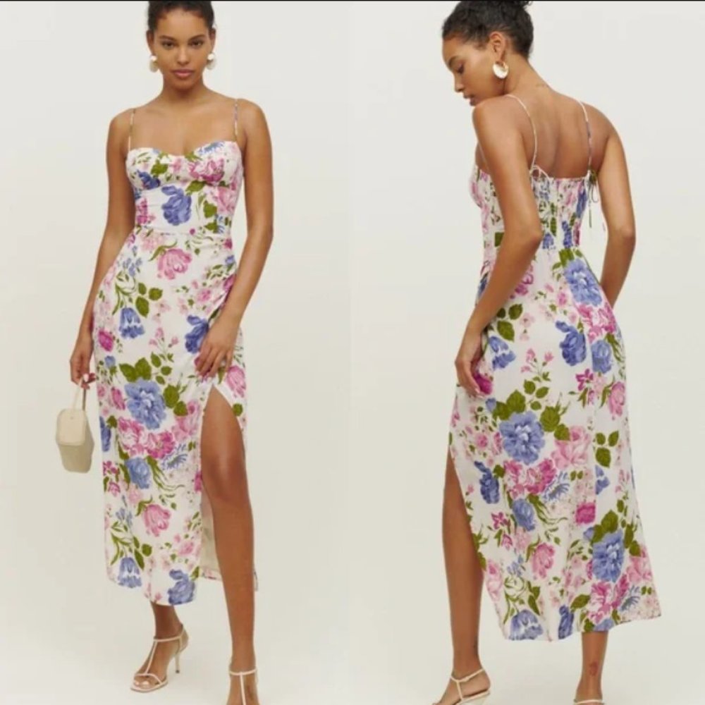 Reformation Floral Midi Dress - Pink, Blue, Green